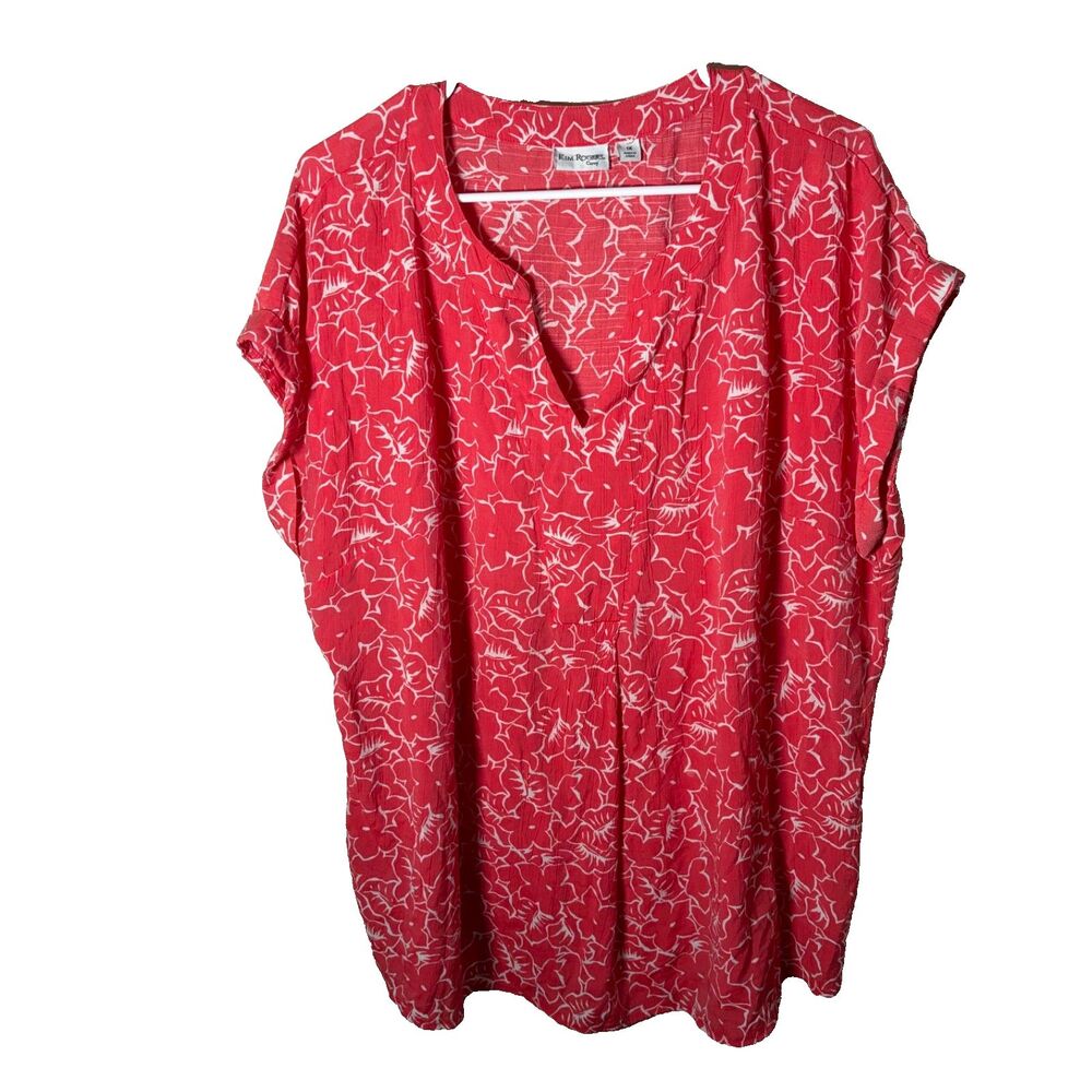 Kim Rogers Blouse Women's 1X Floral Short Sleeve Curvy V-Neck Colorful Shirt Top